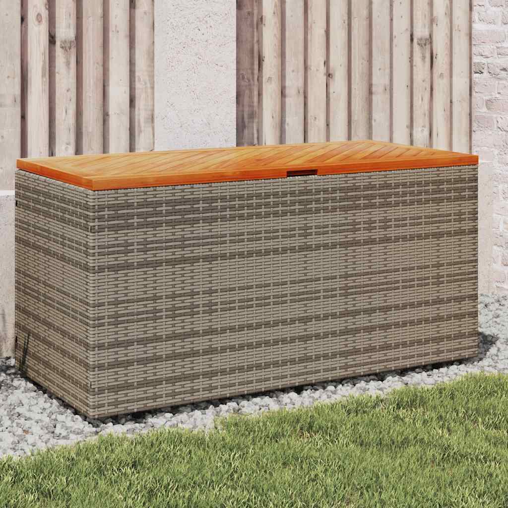 vidaXL Patio Storage Box Gray 43.3x19.7x21.3 Poly Rattan Acacia Wood