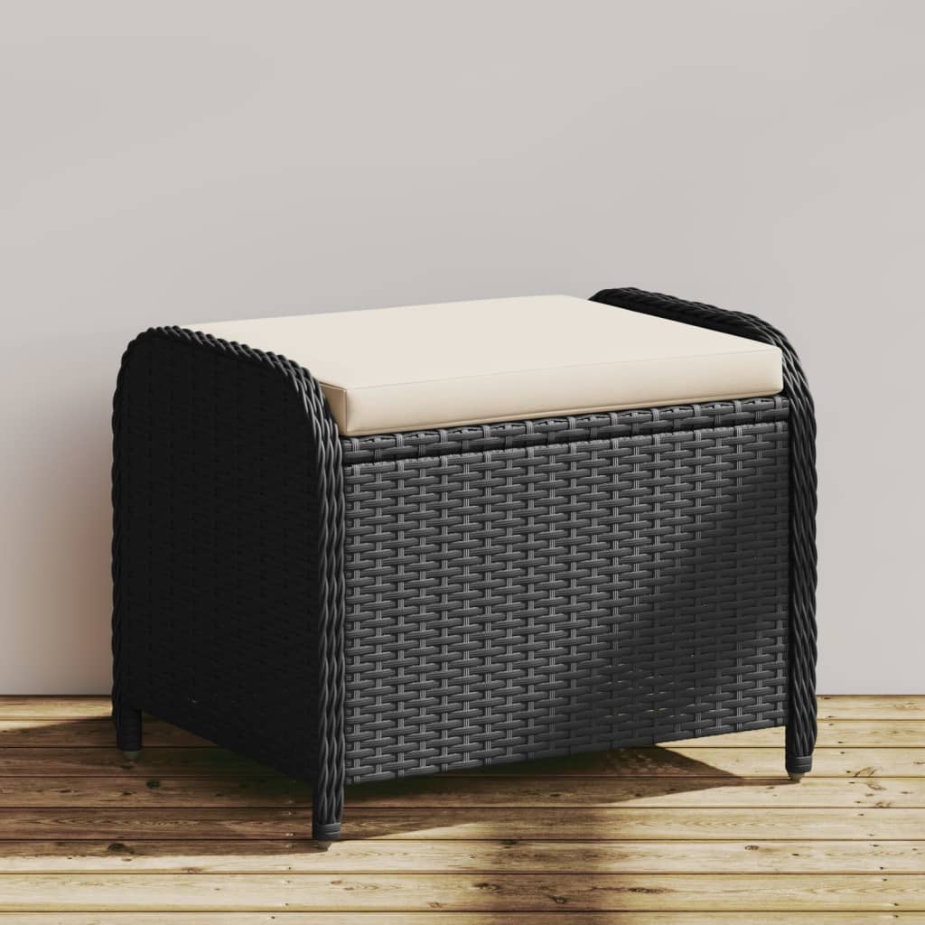 Vidaxl Patio Stool With Cushion Black 22.8X18.1X18.1 Poly Rattan