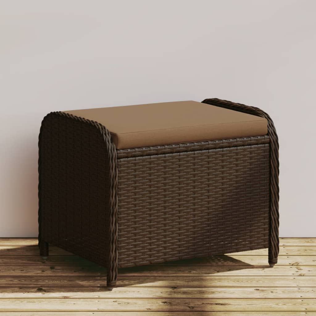 Vidaxl Patio Stool With Cushion Brown 22.8X18.1X18.1 Poly Rattan