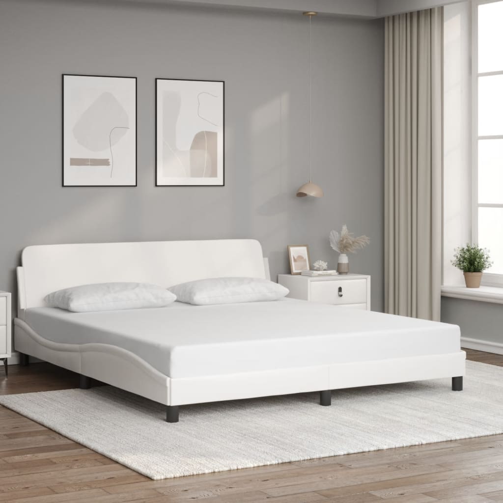 vidaXL Bed Frame with Headboard White 72x83.9 California King Faux Leather
