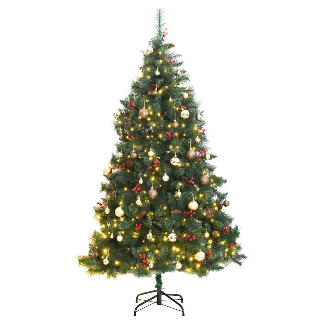 Vidaxl Artificial Hinged Christmas Tree 300 Leds & Ball Set 94.5 Inch