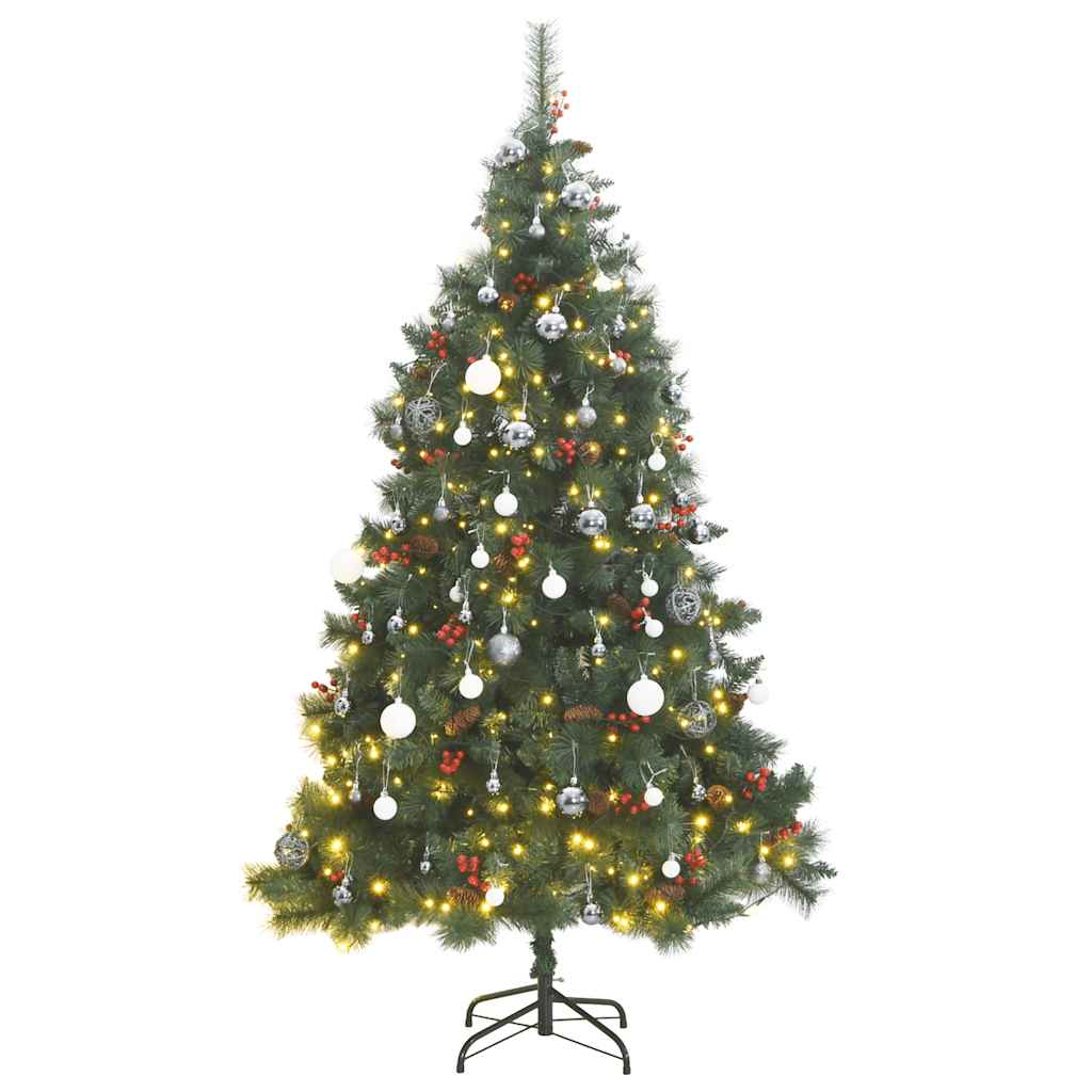 Vidaxl Artificial Hinged Christmas Tree 300 Leds & Ball Set 82.7 Inch