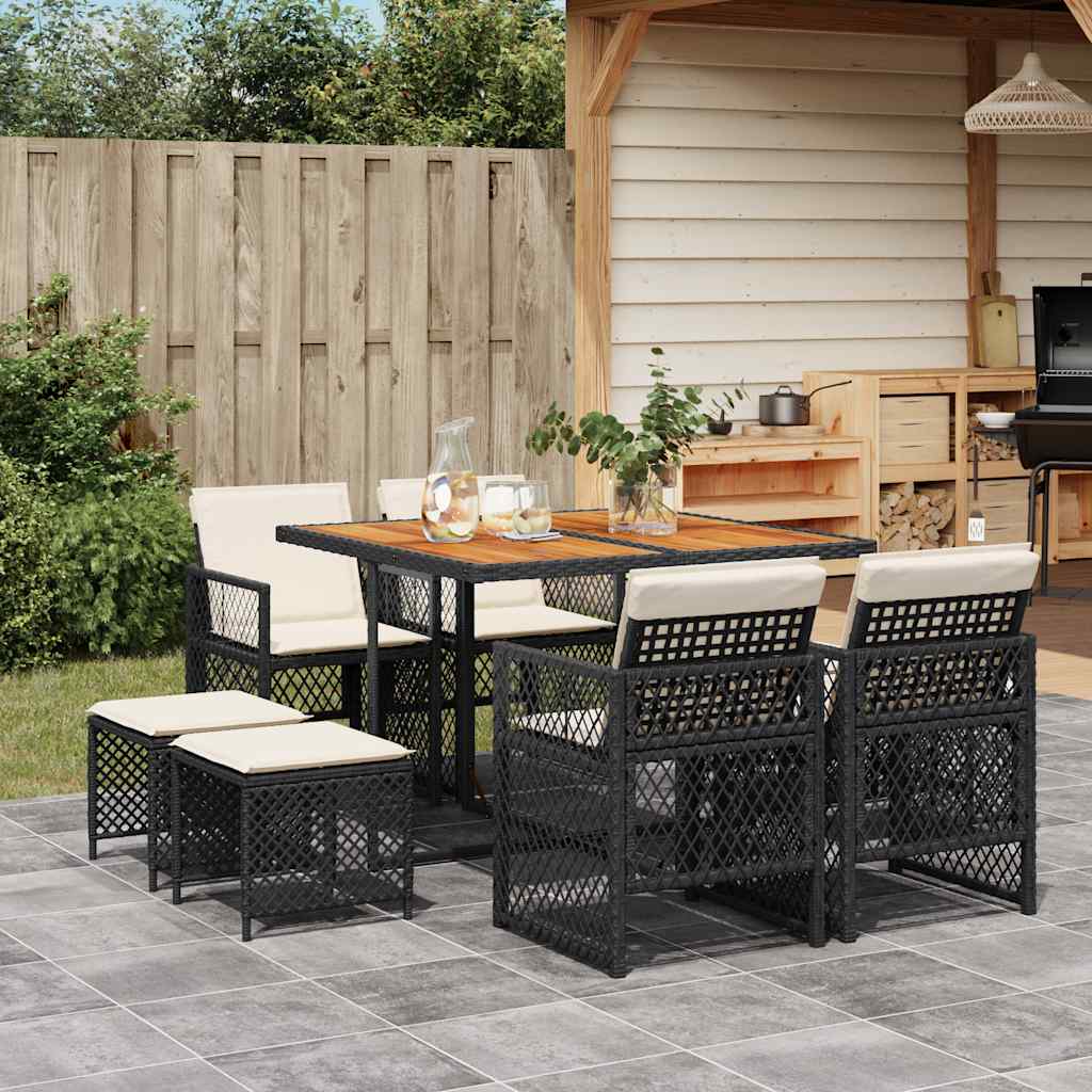 vidaXL Garden Dining Set Black PE Rattan Standard Collapsible