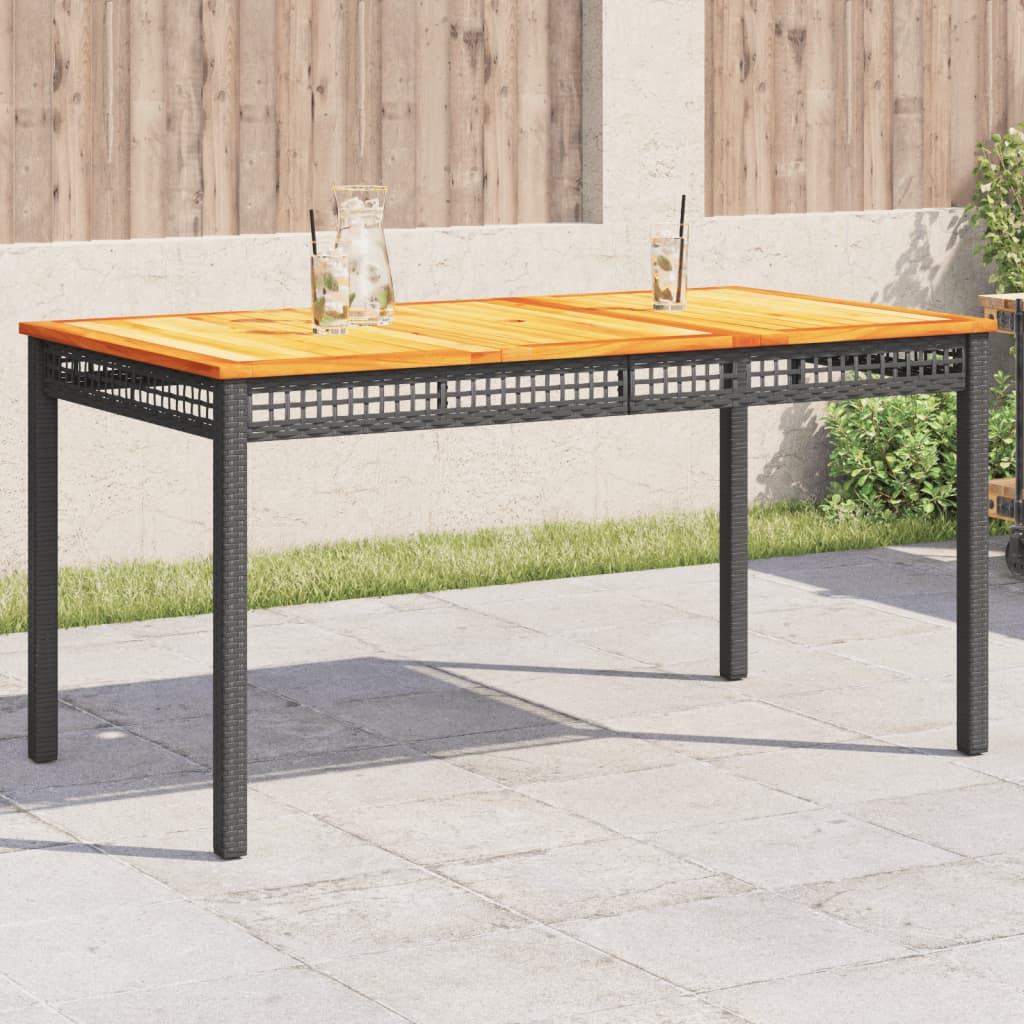 vidaXL Patio Table Black 55.1x31.5x29.5 Poly Rattan Acacia Wood