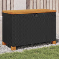 vidaXL Patio Storage Box Black 31.5x15.7x18.9 Poly Rattan Acacia Wood