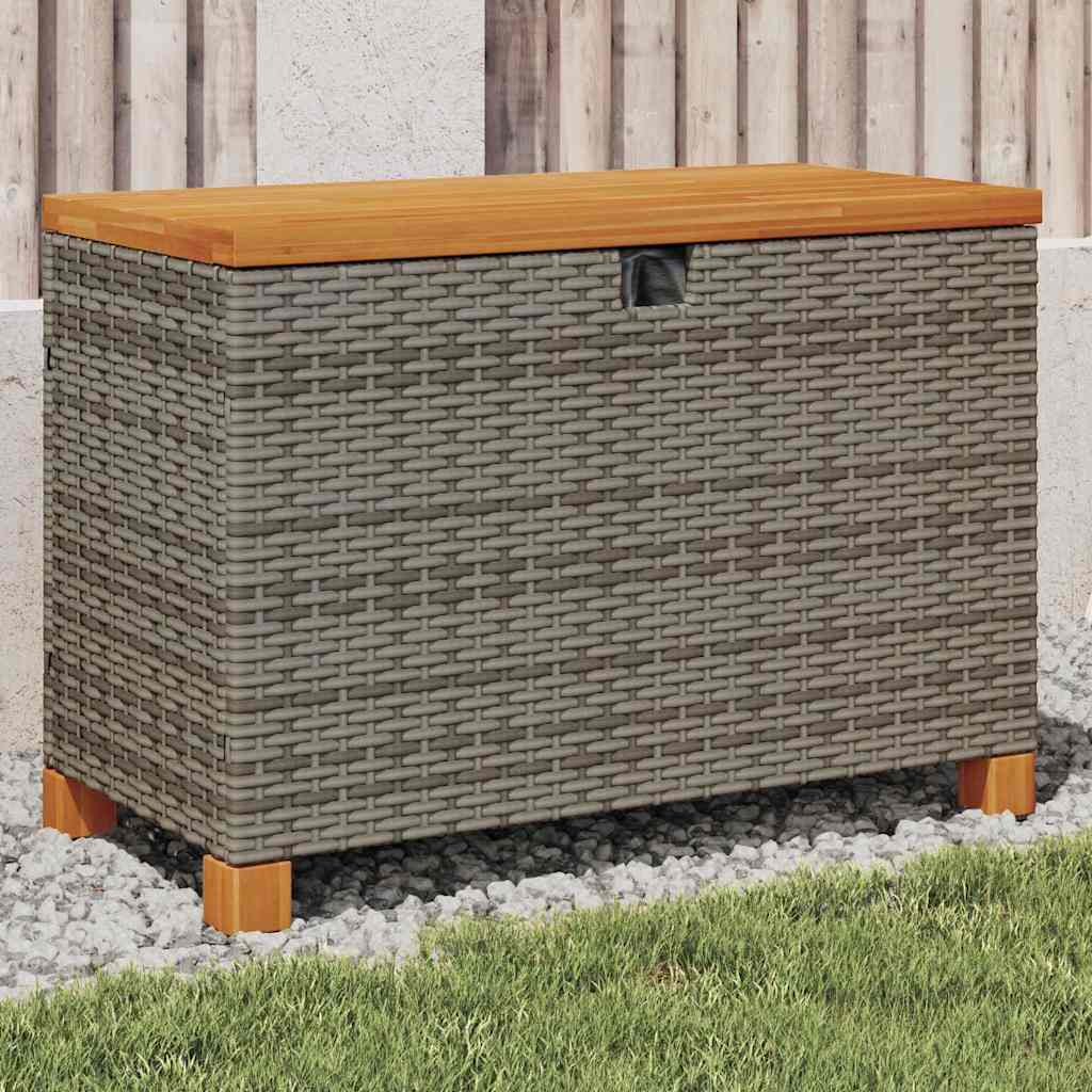 vidaXL Patio Storage Box Gray 31.5x15.7x18.9 Poly Rattan Acacia Wood