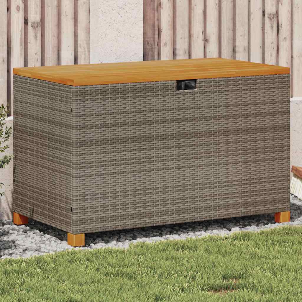 vidaXL Patio Storage Box Gray 43.3x21.7x24.8 Poly Rattan Acacia Wood