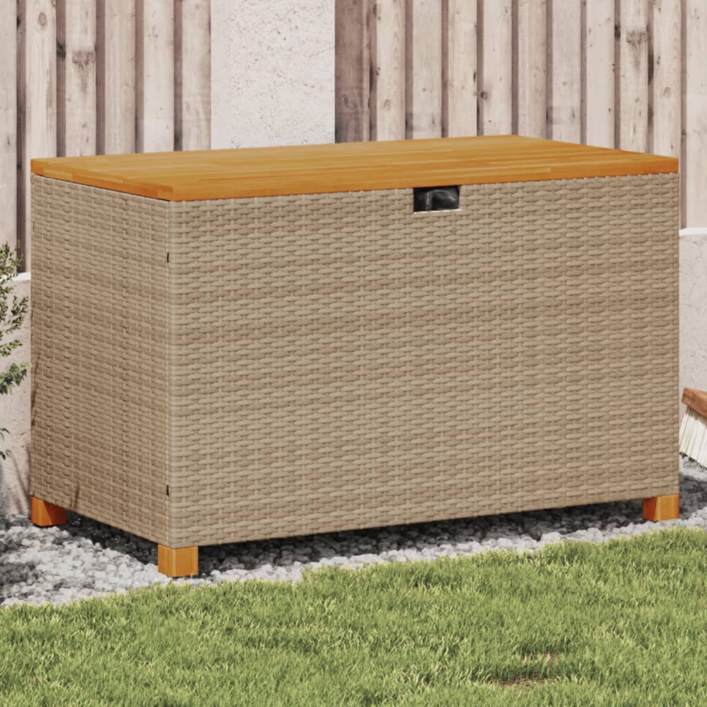 vidaXL Patio Storage Box Beige 43.3'x21.7'x24.8' Poly Rattan Acacia Wood