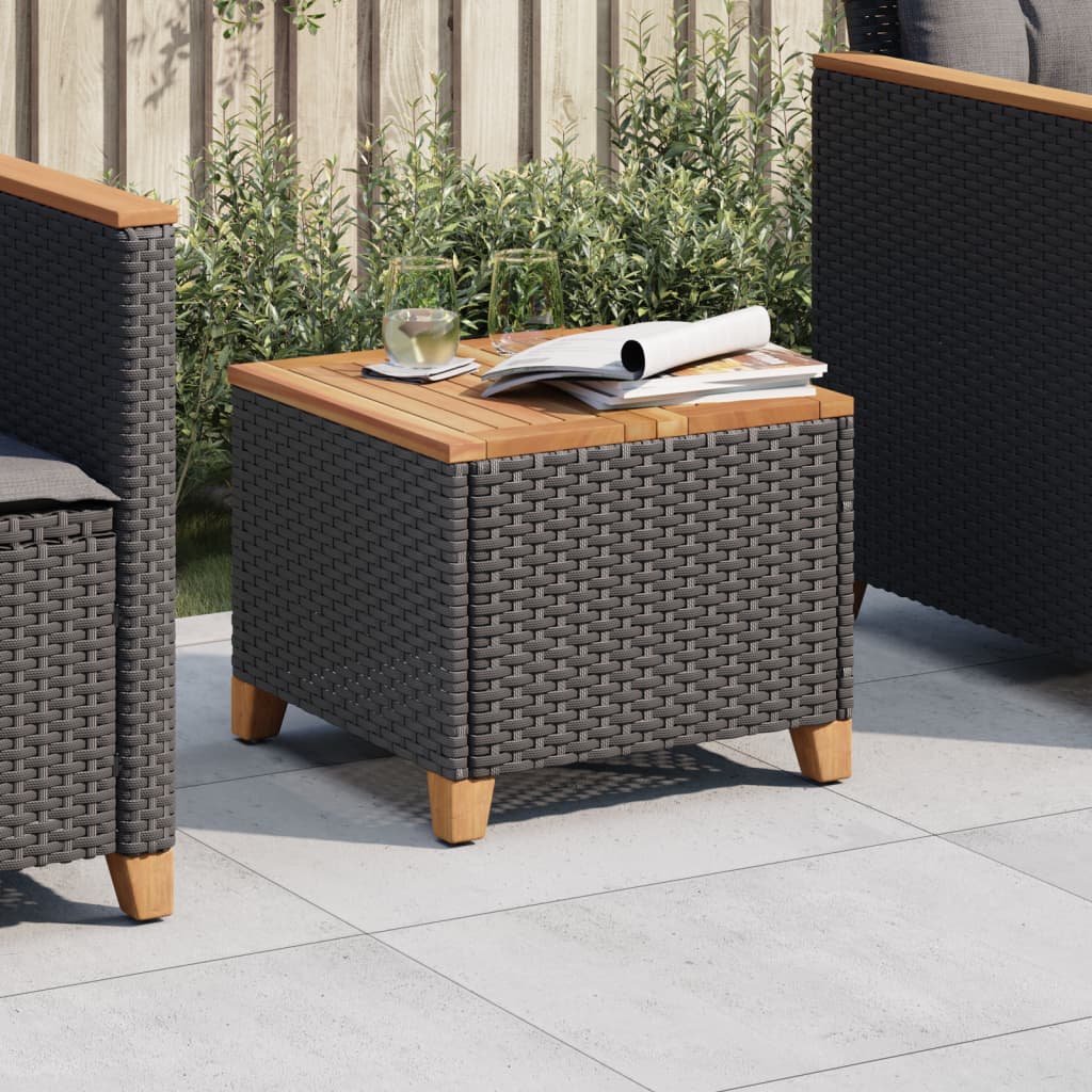 vidaXL Patio Table Black 17.7x17.7x14.6 Poly Rattan Acacia Wood