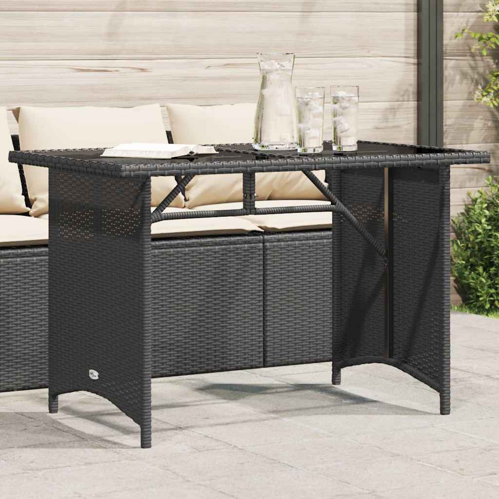 vidaXL Patio Table with Glass Top Black 43.3x26.8x27.6 Poly Rattan