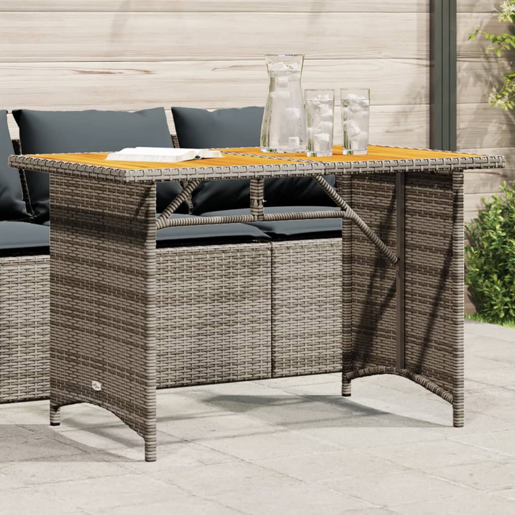 vidaXL Patio Table with Wooden Top Gray 43.3x26.8x27.6 Poly Rattan