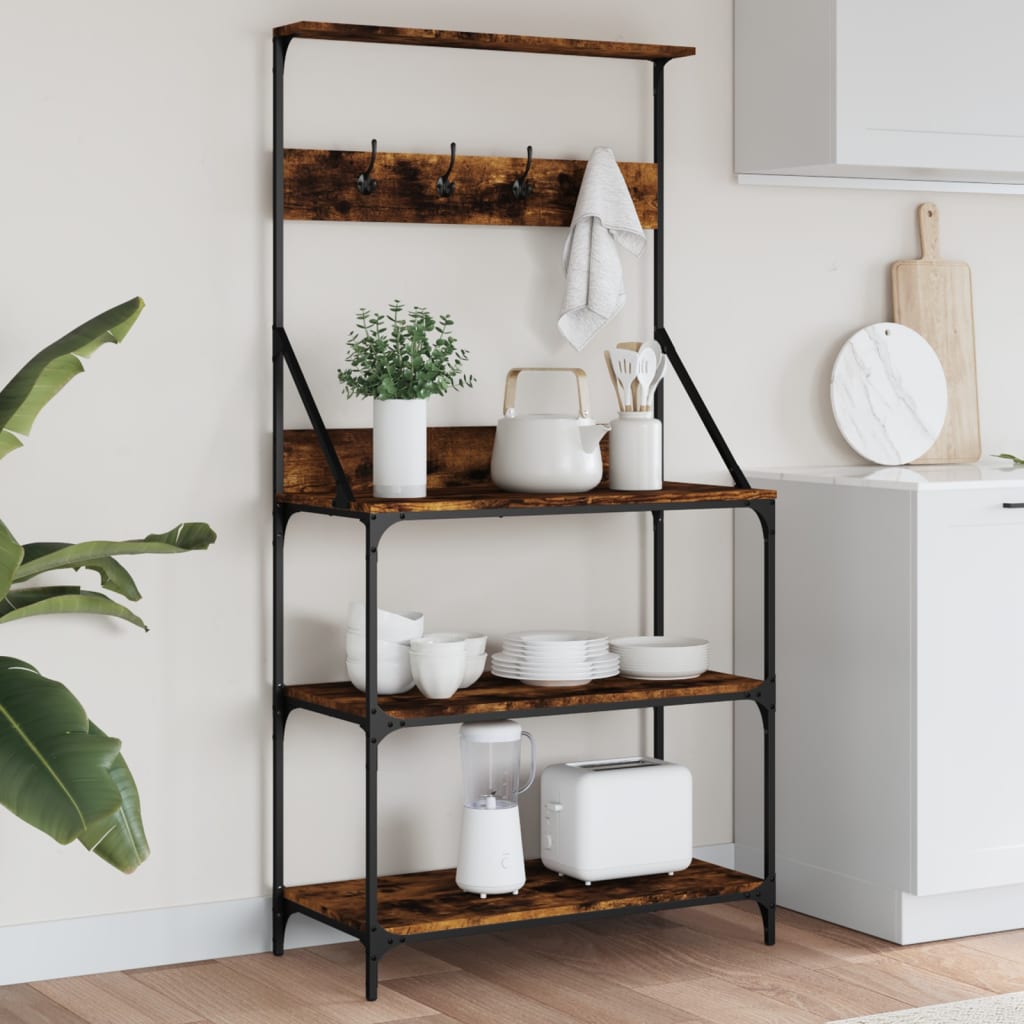 vidaXL Bckerregal mit Haken 4 Bden Ruchereiche Holzwerkstoff