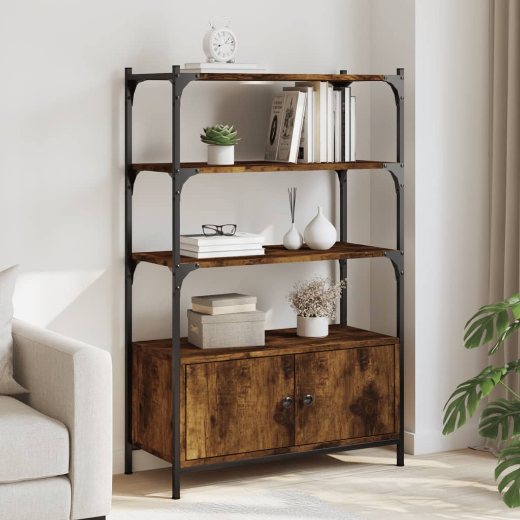 vidaXL Bookcase 3-Tier Smoked Oak 27.6''x11.8''x43.1'' Engineered Wood