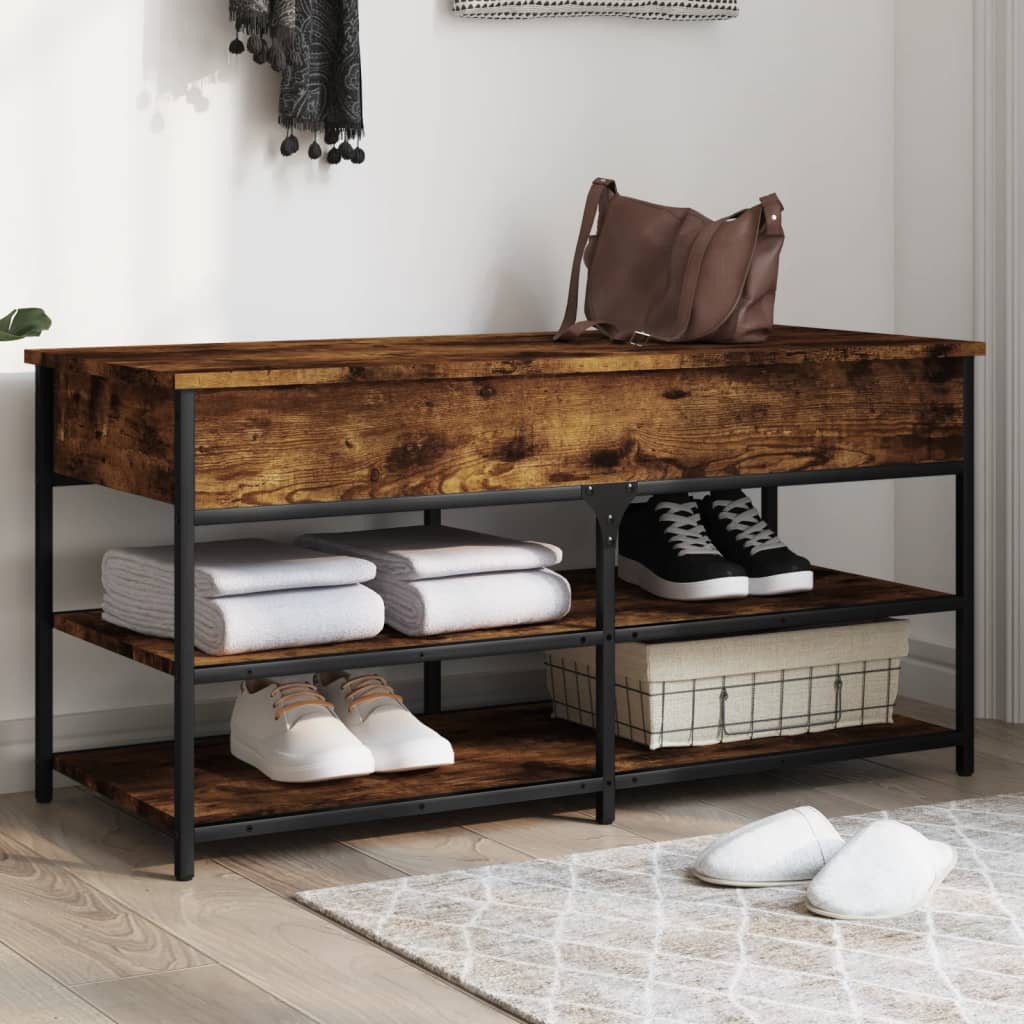 vidaXL Shoe Bench Smoked Oak 39.4''x16.7''x19.7'' Engineered Wood