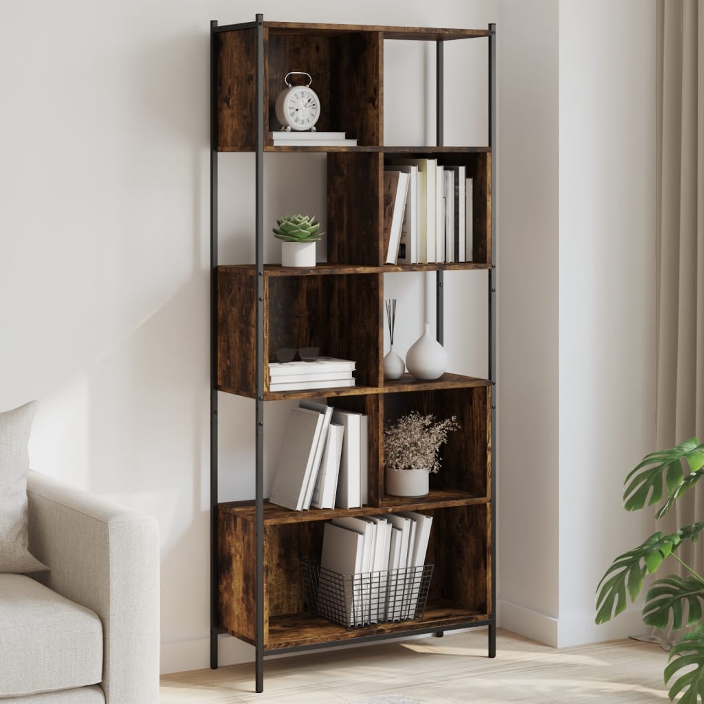vidaXL Bookcase Smoked Oak 28.3''x11''x67.7'' Engineered Wood