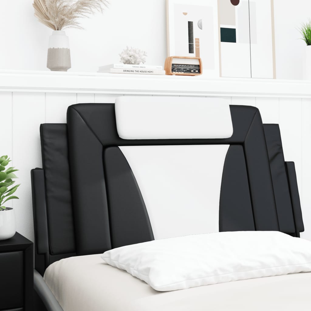 Vidaxl Headboard Cushion-Black/White Faux Leather Upholstered Pillow Back, Bed Mounted/Headboard Cushion, Stain Resistant With Foam Filling, 39.4"X19.3"
