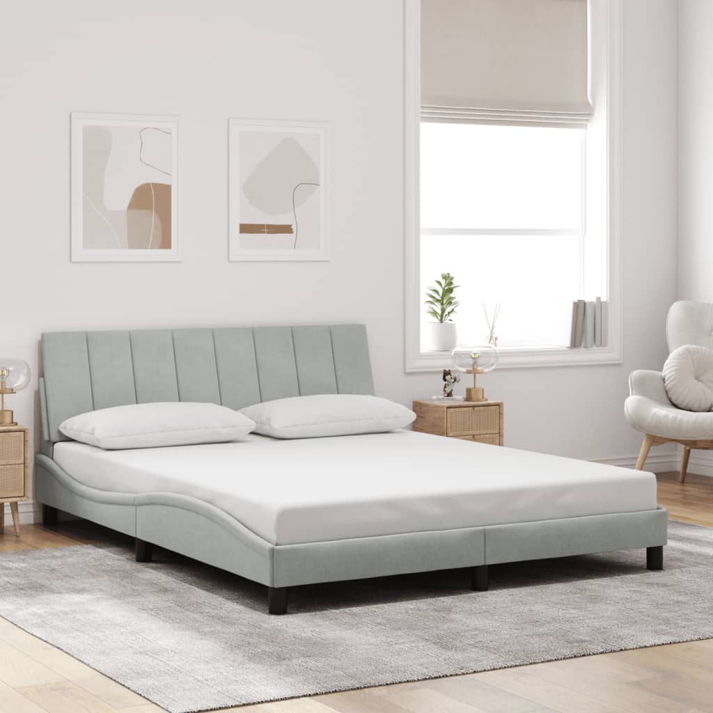 vidaXL Bed Frame with Headboard Light Gray 59.8x79.9 Queen Velvet