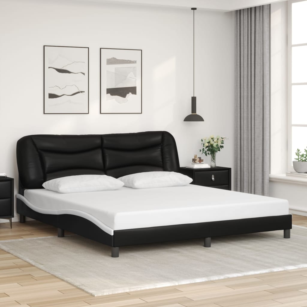 vidaXL Bed Frame with Headboard Black and White 76x79.9 King Faux Leather