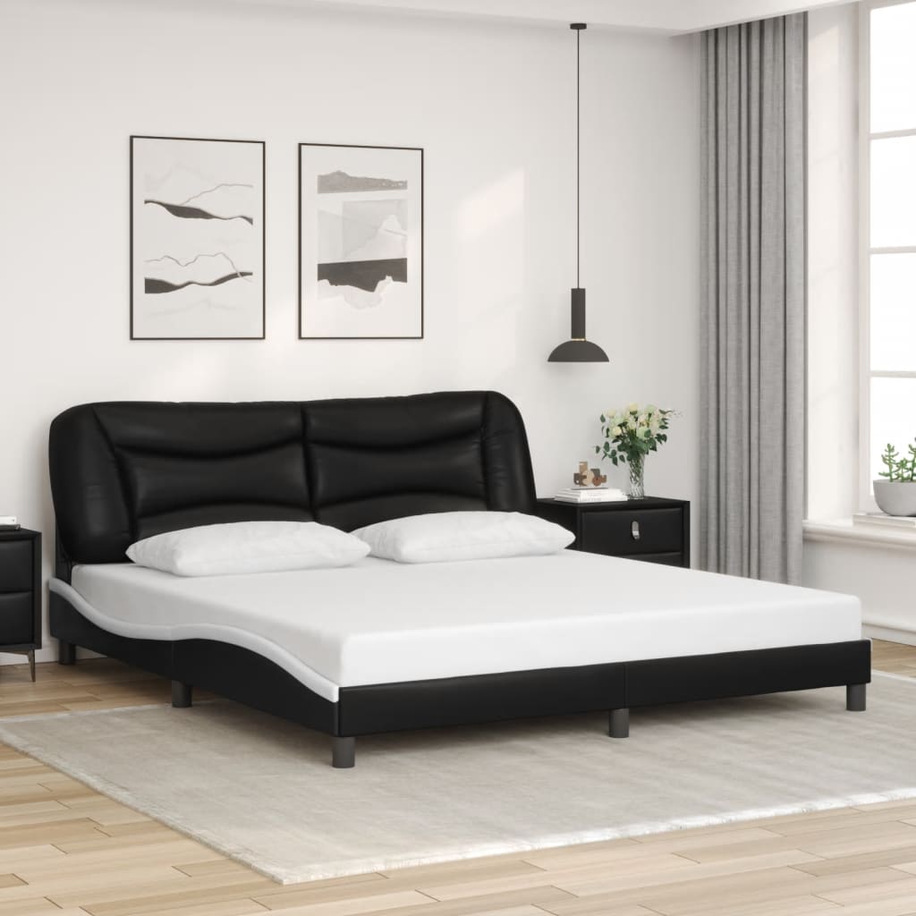 vidaXL Bed Frame with Headboard Black and White 72x83.9 California King Faux Leather
