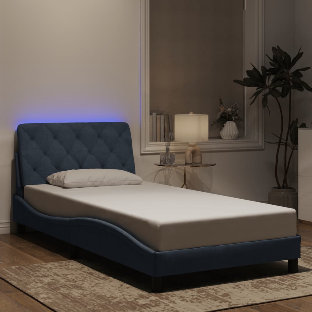 vidaXL Bed Frame with LED Lights Dark Gray 39.4x79.9 Twin XL Velvet