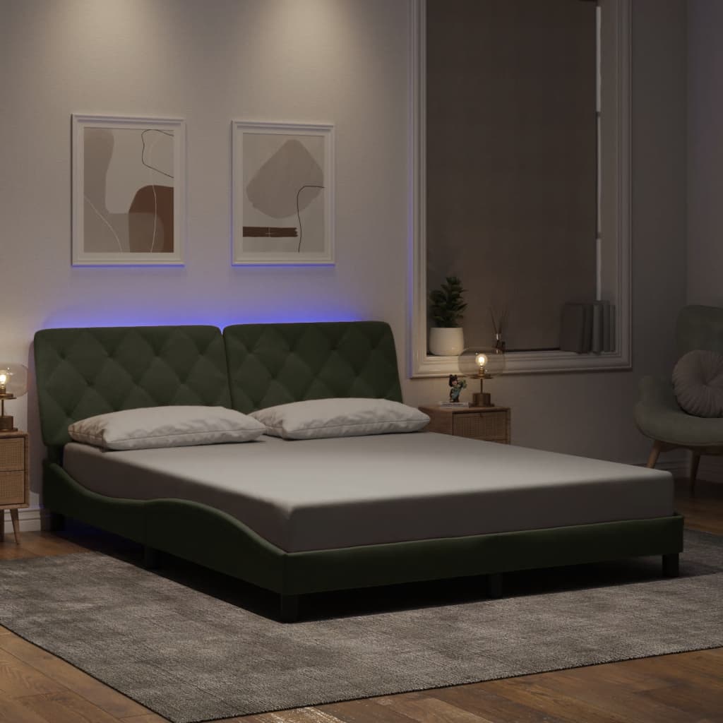 vidaXL Bed Frame with LED Lights Light Gray 59.8x79.9 Queen Velvet