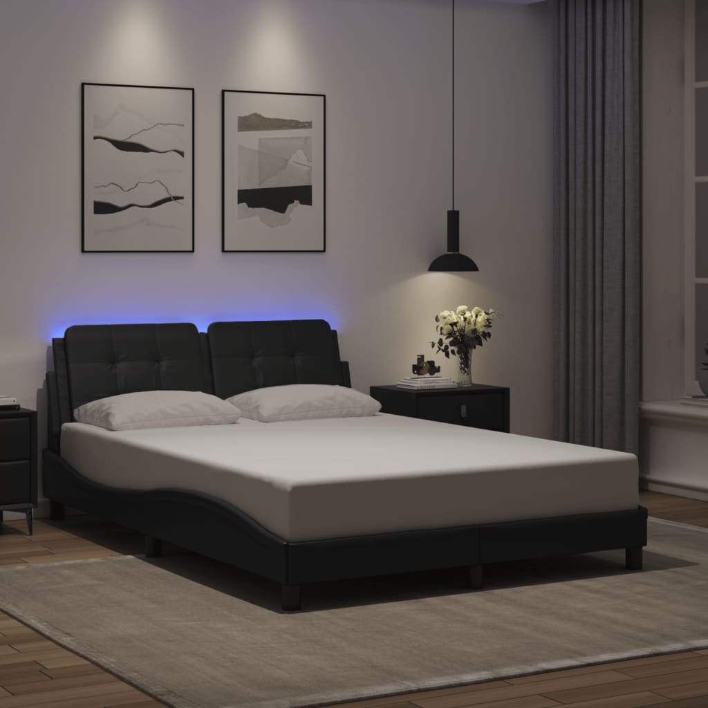 vidaXL Bed Frame with LED Light Black 53.9x74.8 Full Faux Leather