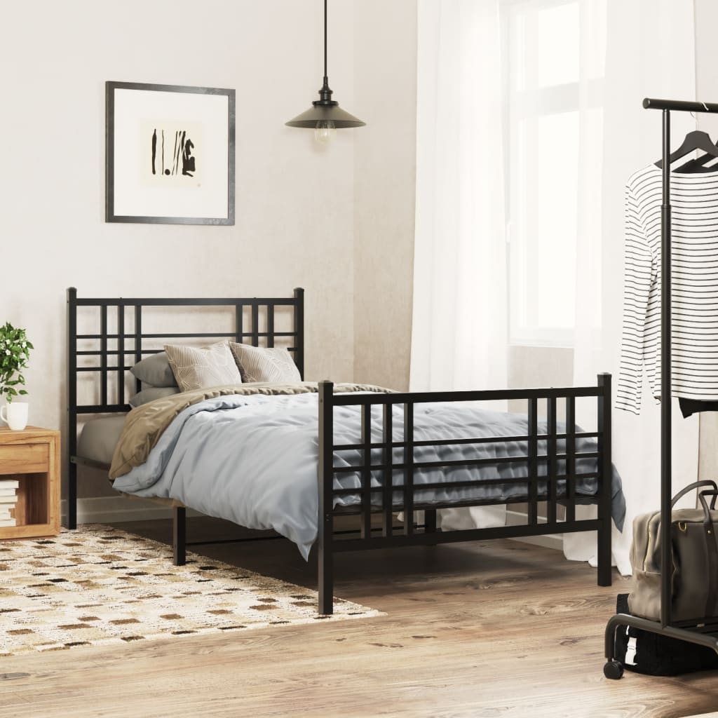 vidaXL Metal Bed Frame with Headboard and Footboard Black 39.4x78.7