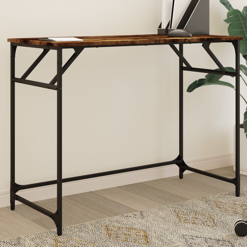 vidaXL Desk Smoked Oak 39.4''x17.7''x29.9'' Engineered Wood and Powder-coated Steel