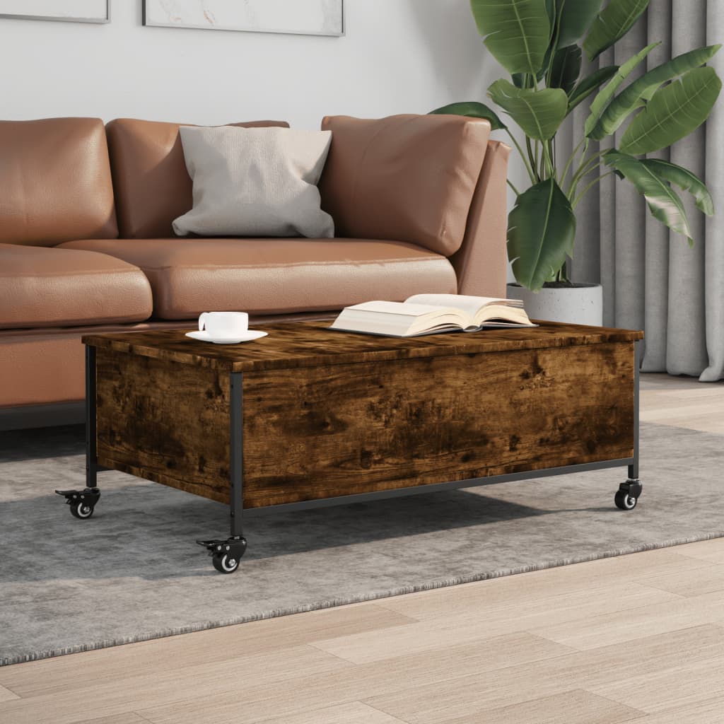 vidaXL Coffee Table withWheels Smoked Oak 35.8x21.7x13.4 EngineeredWood