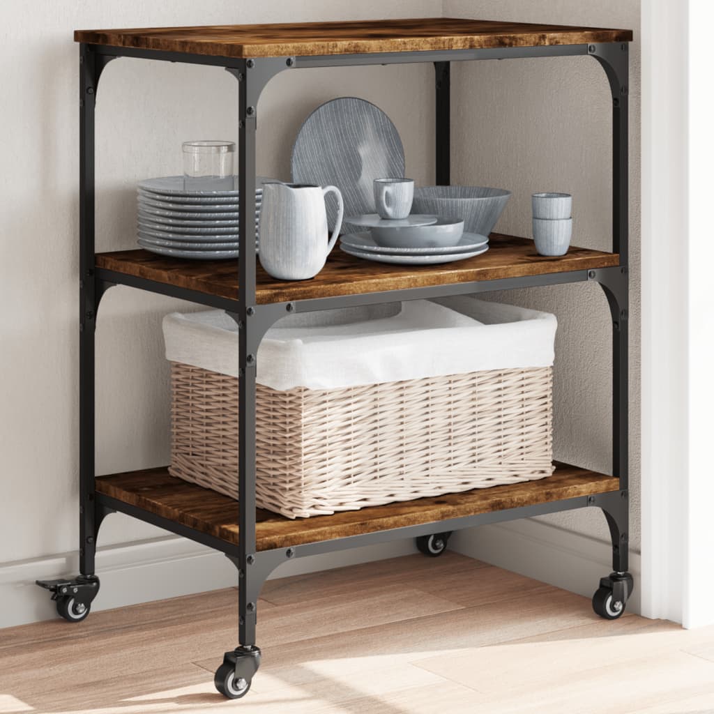 vidaXL Kitchen Trolley Smoked Oak 23.6x16.1x29.9 Engineered Wood