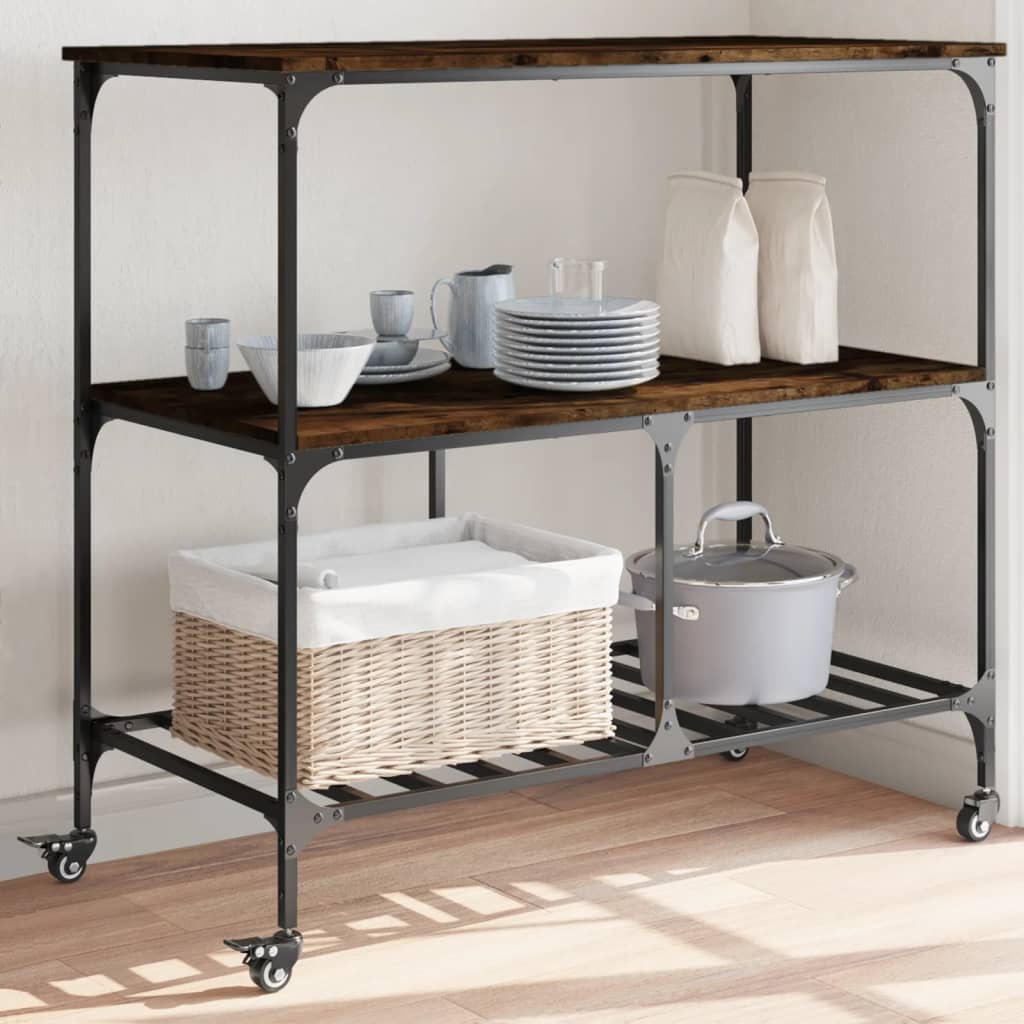 vidaXL Kitchen Trolley Smoked Oak 39.4x19.7x37.4 Engineered Wood