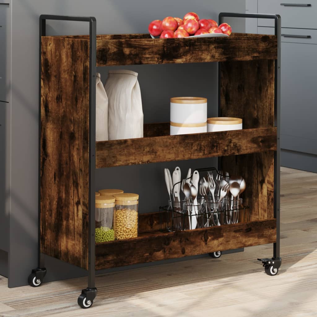 vidaXL Kitchen Trolley Smoked Oak 27.6x11.8x32.3 Engineered Wood