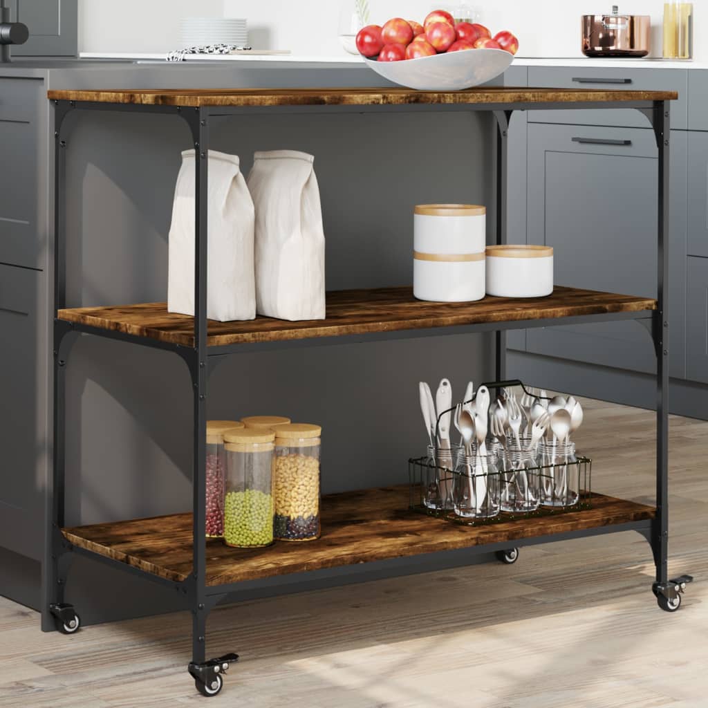 vidaXL Kitchen Trolley Smoked Oak 40.2x19.7x37.4 Engineered Wood