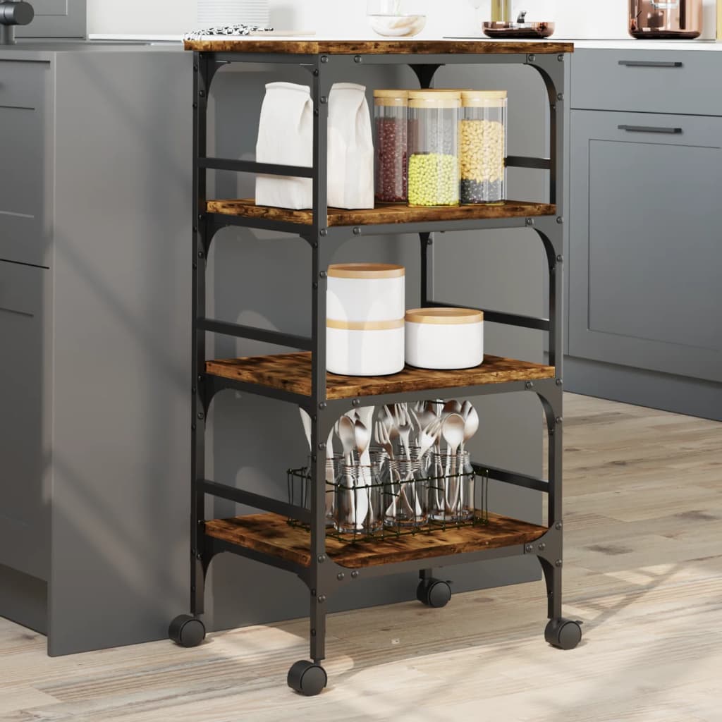 vidaXL Kitchen Trolley Smoked Oak 17.7x13.8x35.2 Engineered Wood