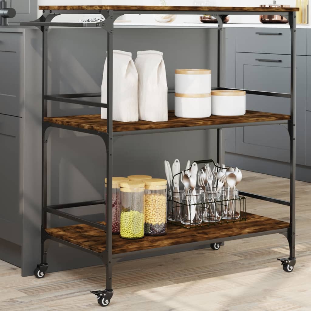 vidaXL Kitchen Trolley Smoked Oak 39.6x19.7x41.3 Engineered Wood