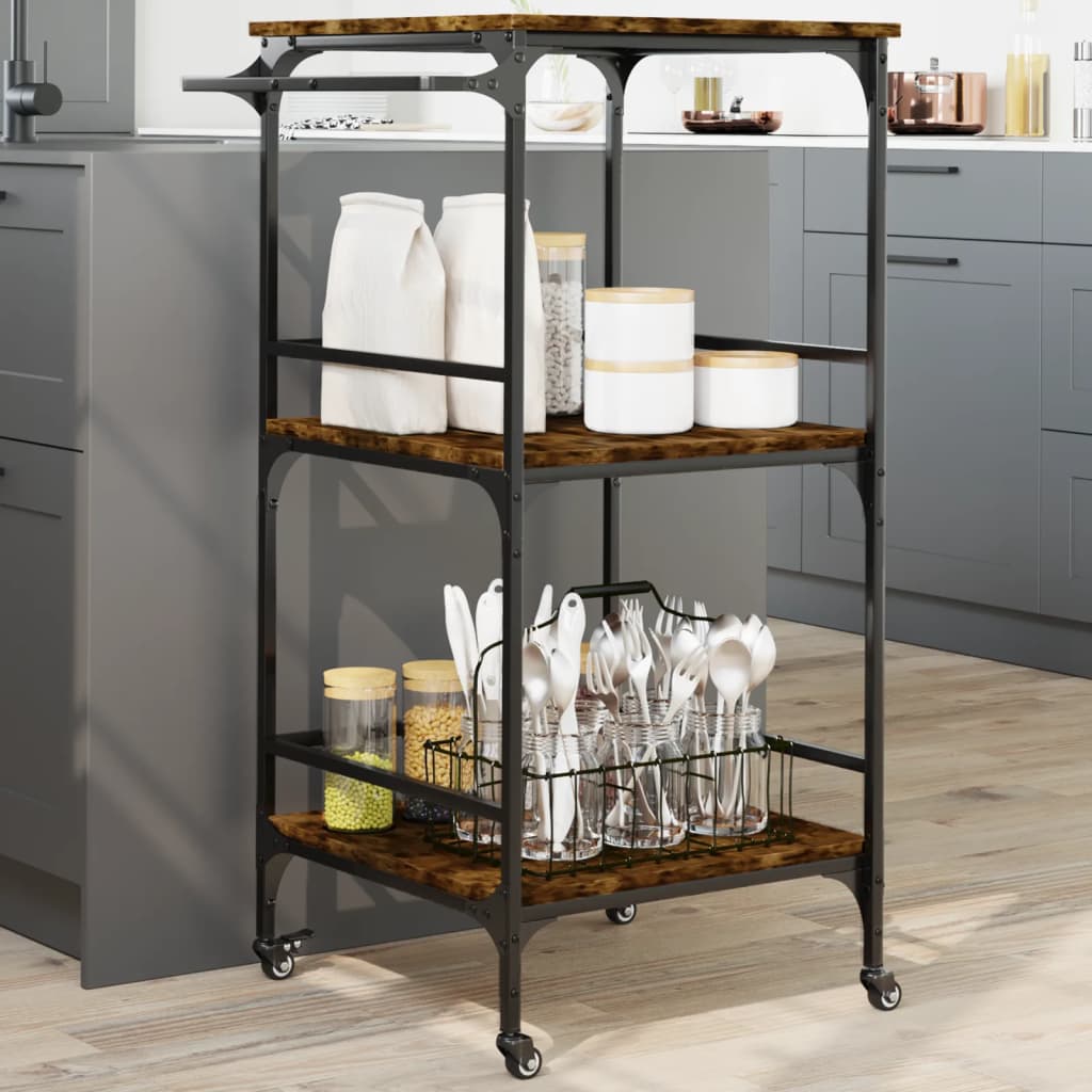 vidaXL Kitchen Trolley Smoked Oak 23.8x19.7x41.3 Engineered Wood