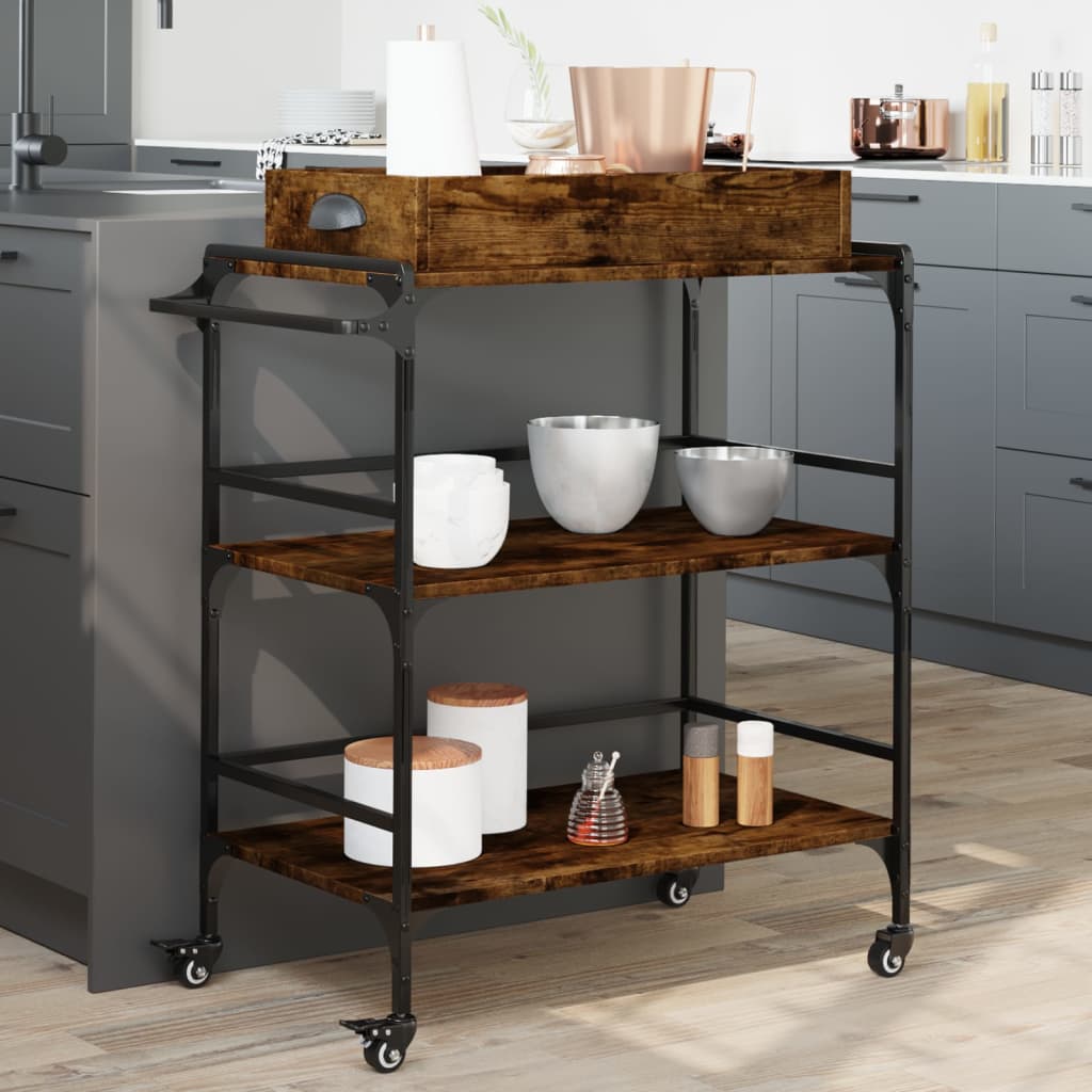 vidaXL Kitchen Trolley Smoked Oak 32.1x16.1x36.4 Engineered Wood