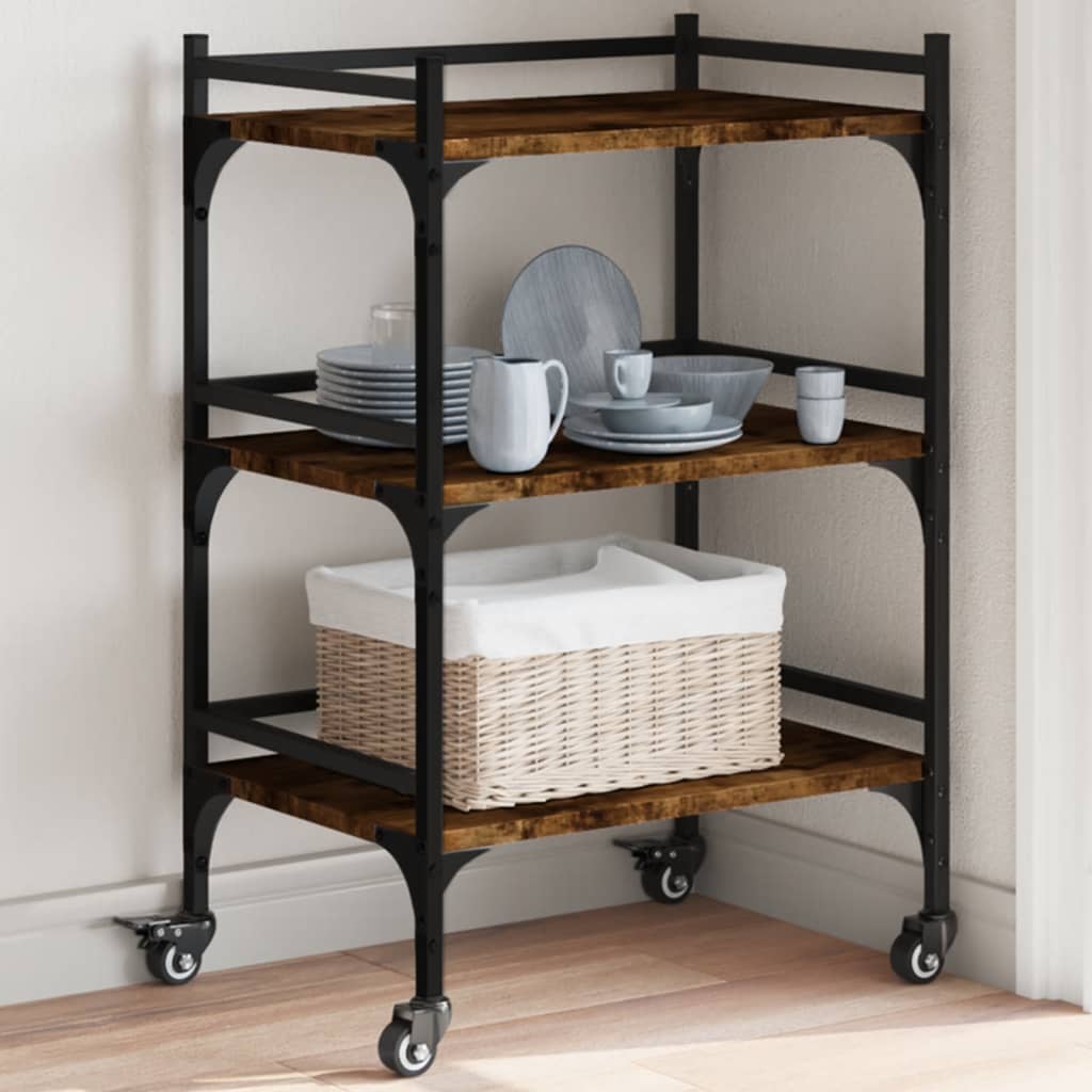 vidaXL Kitchen Trolley Smoked Oak 19.7x13.8x29.7 Engineered Wood