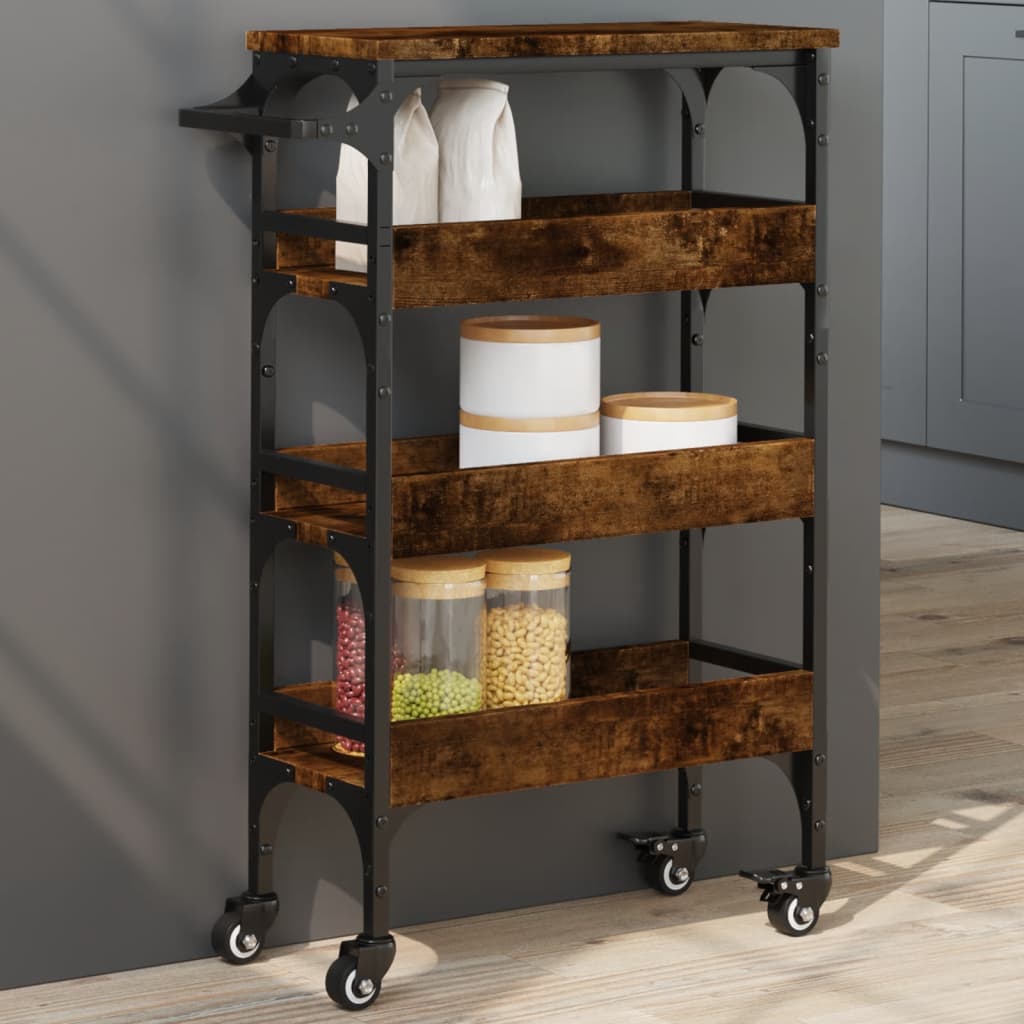 vidaXL Kitchen Trolley Smoked Oak 20.9x7.9x29.9 Engineered Wood