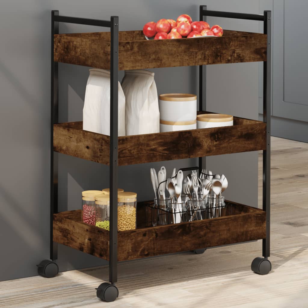 vidaXL Kitchen Trolley Smoked Oak 19.7x11.8x27.6 Engineered Wood