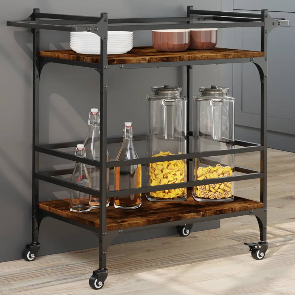 vidaXL Kitchen Trolley Smoked Oak 32.3x15.7x30.9 Engineered Wood