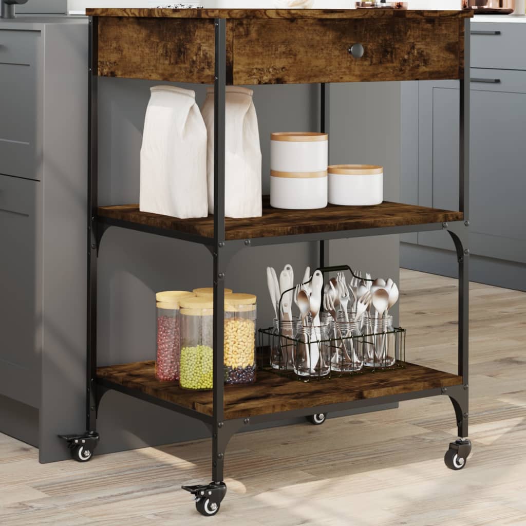 vidaXL Kitchen Trolley Smoked Oak 23.6x18.9x35.2 Engineered Wood