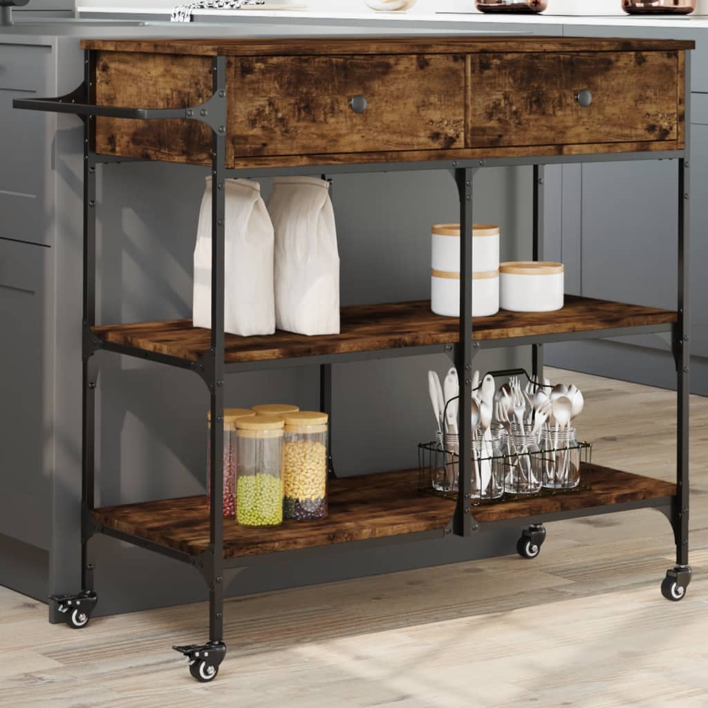 vidaXL Kitchen Trolley Smoked Oak 41.3x16.5x37.4 Engineered Wood
