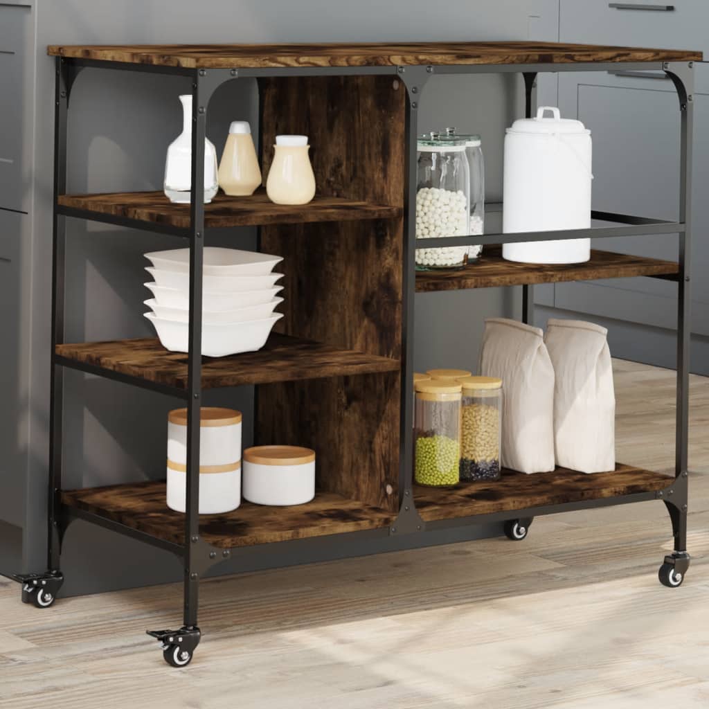 vidaXL Kitchen Trolley Smoked Oak 39.4x17.7x35.2 Engineered Wood