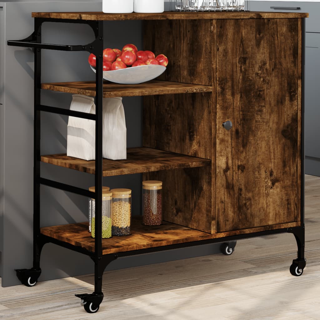 vidaXL Kitchen Trolley Smoked Oak 34.4x15.2x33.3 Engineered Wood