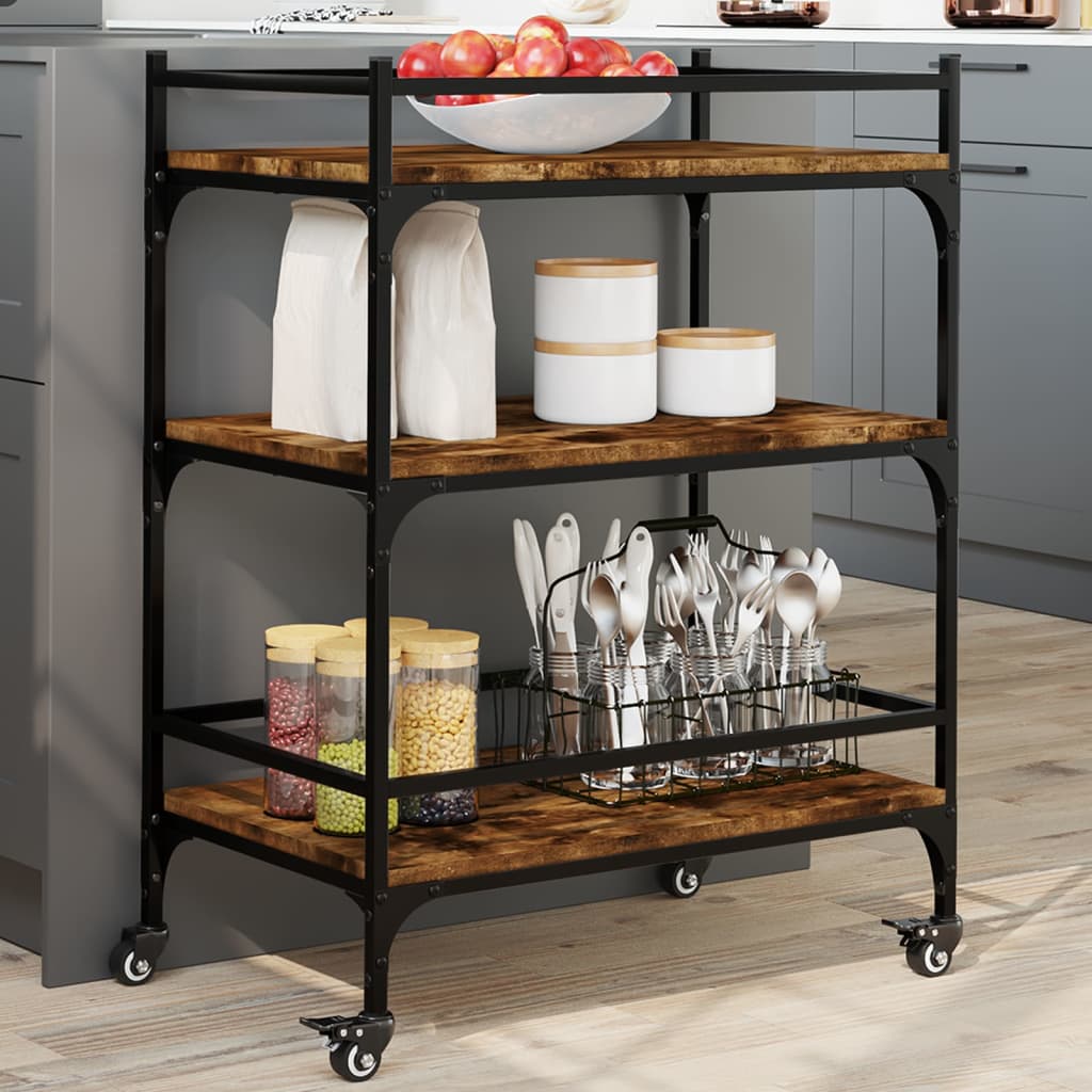 vidaXL Kitchen Trolley Smoked Oak 25.6x15.7x34.1 Engineered Wood