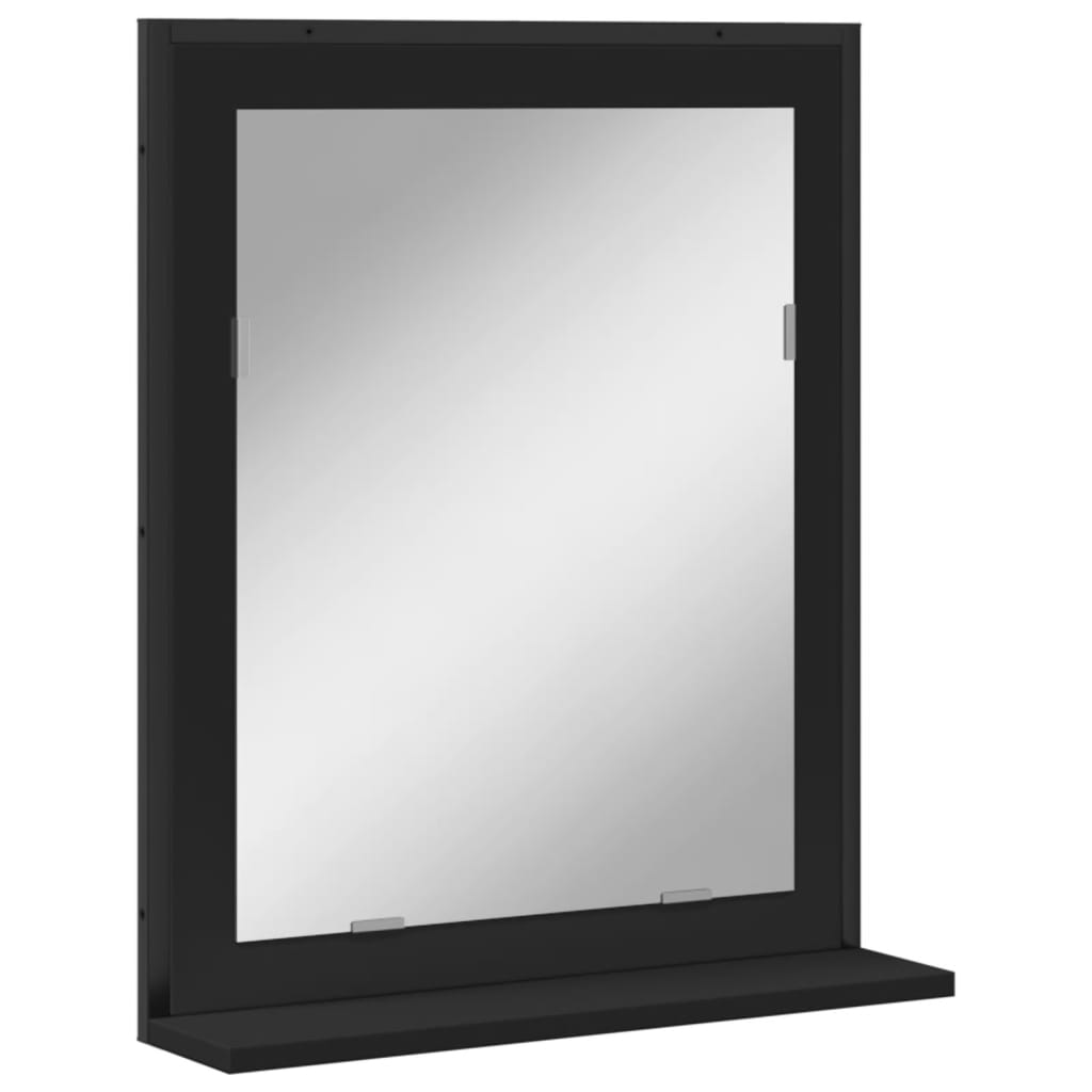 Vidaxl Bathroom Mirror With Shelf - Engineered Wood, Black, Wall-Mounted, Moisture Resistant, 19.7&quot;X23.6&quot;