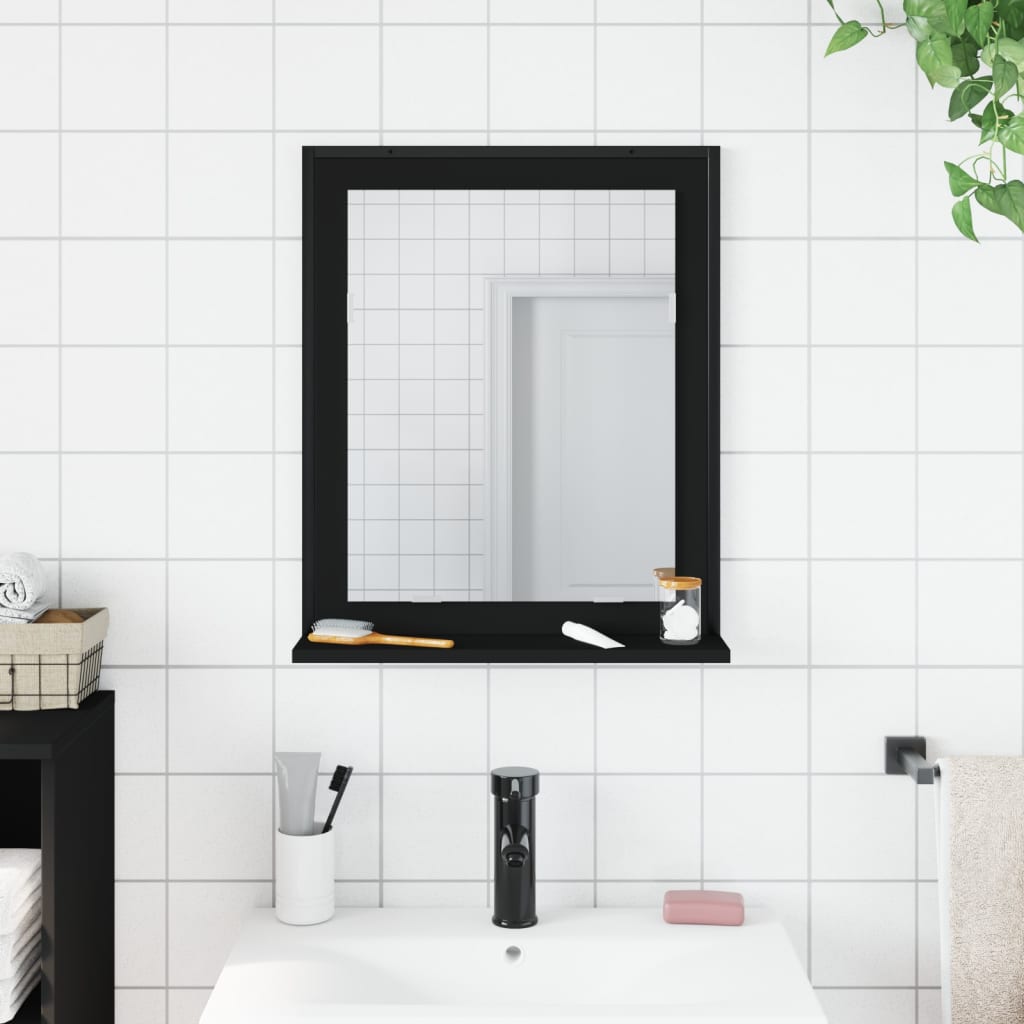 Vidaxl Bathroom Mirror With Shelf - Engineered Wood, Black, Wall-Mounted, Moisture Resistant, 19.7&quot;X23.6&quot;