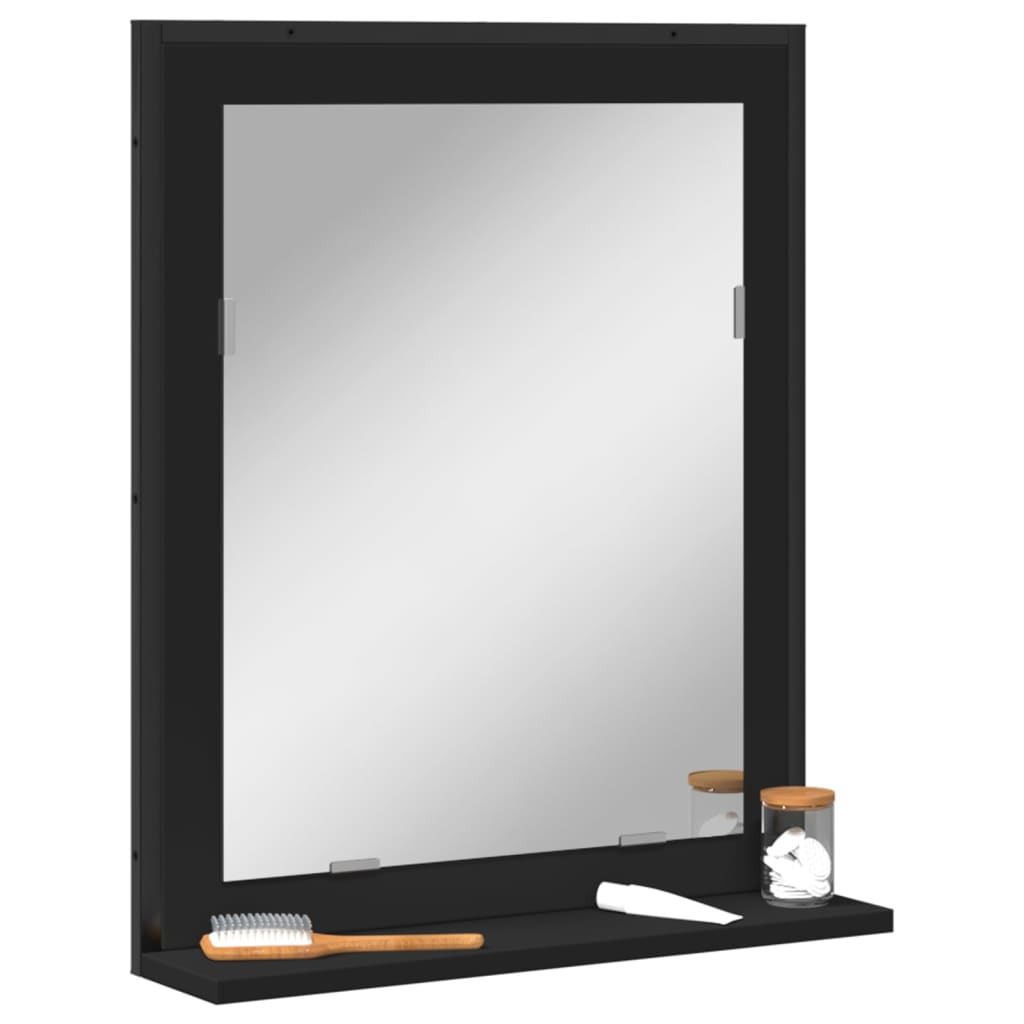 Vidaxl Bathroom Mirror With Shelf - Engineered Wood, Black, Wall-Mounted, Moisture Resistant, 19.7&quot;X23.6&quot;