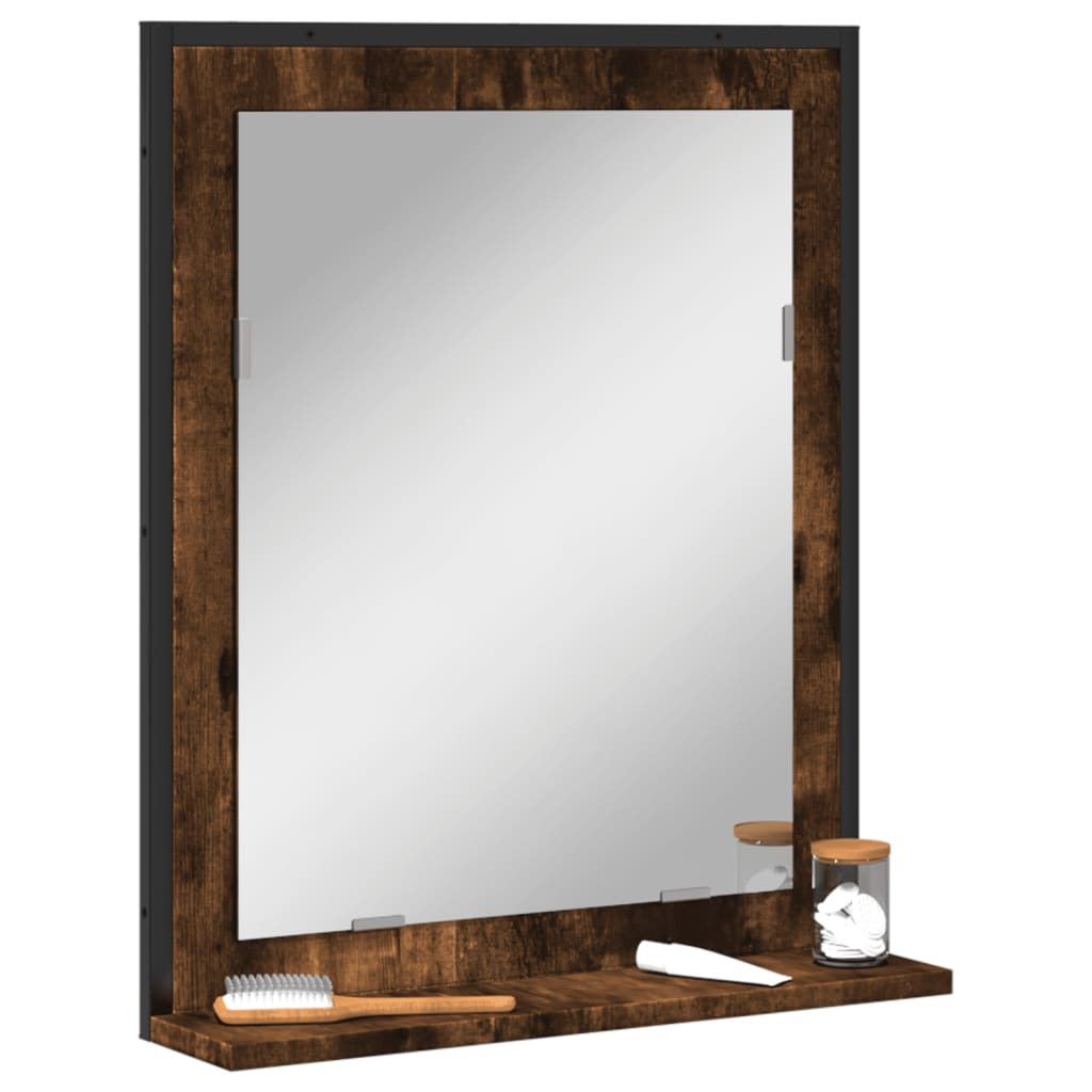 Vidaxl Bathroom Mirror With Smoked Oak Engineered Wood Shelf, Wall-Mounted 19.7&quot;X4.7&quot;X23.6&quot;, Moisture Resistant For Bathroom Decor